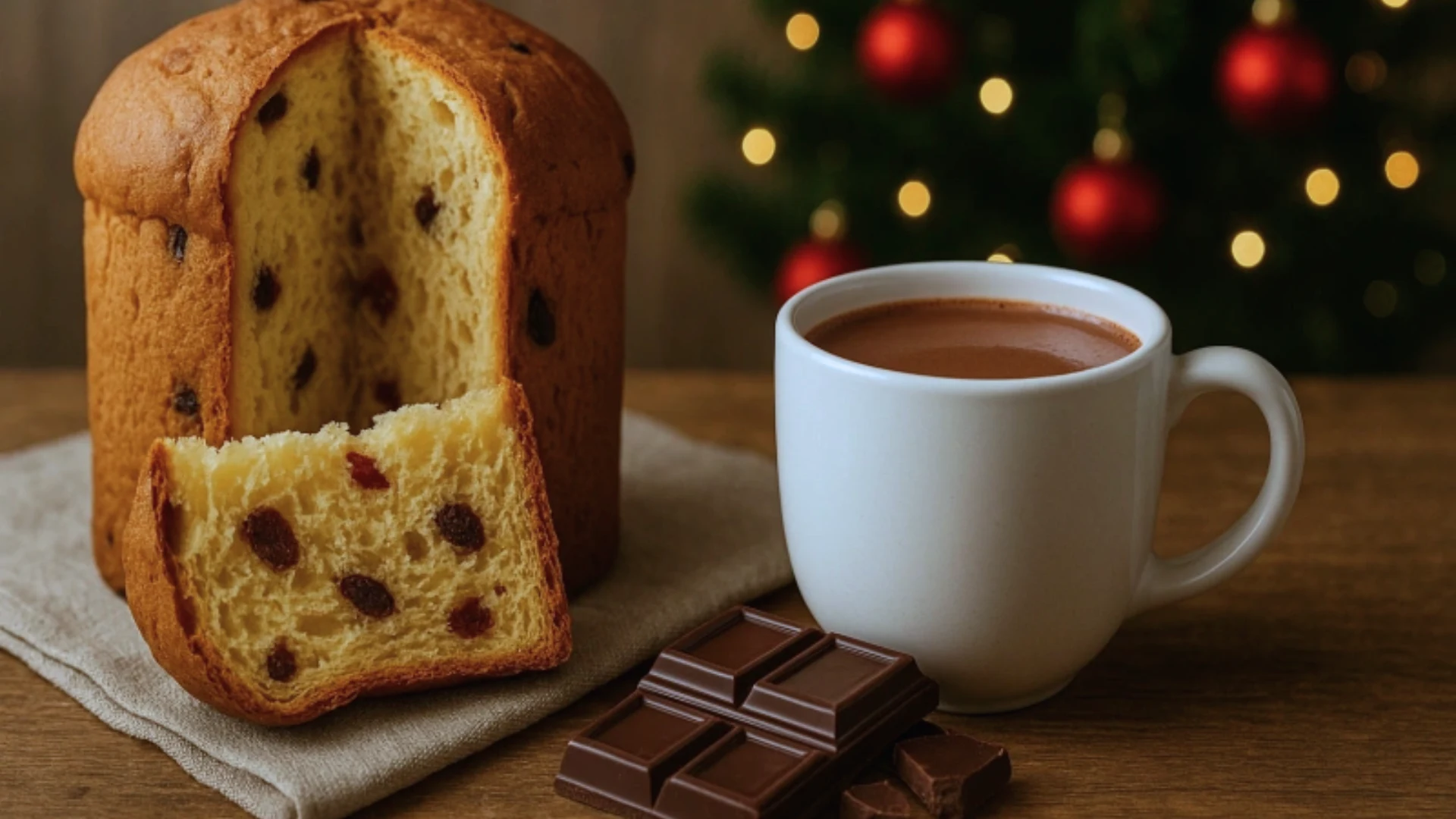 Chocolate caliente y panetón