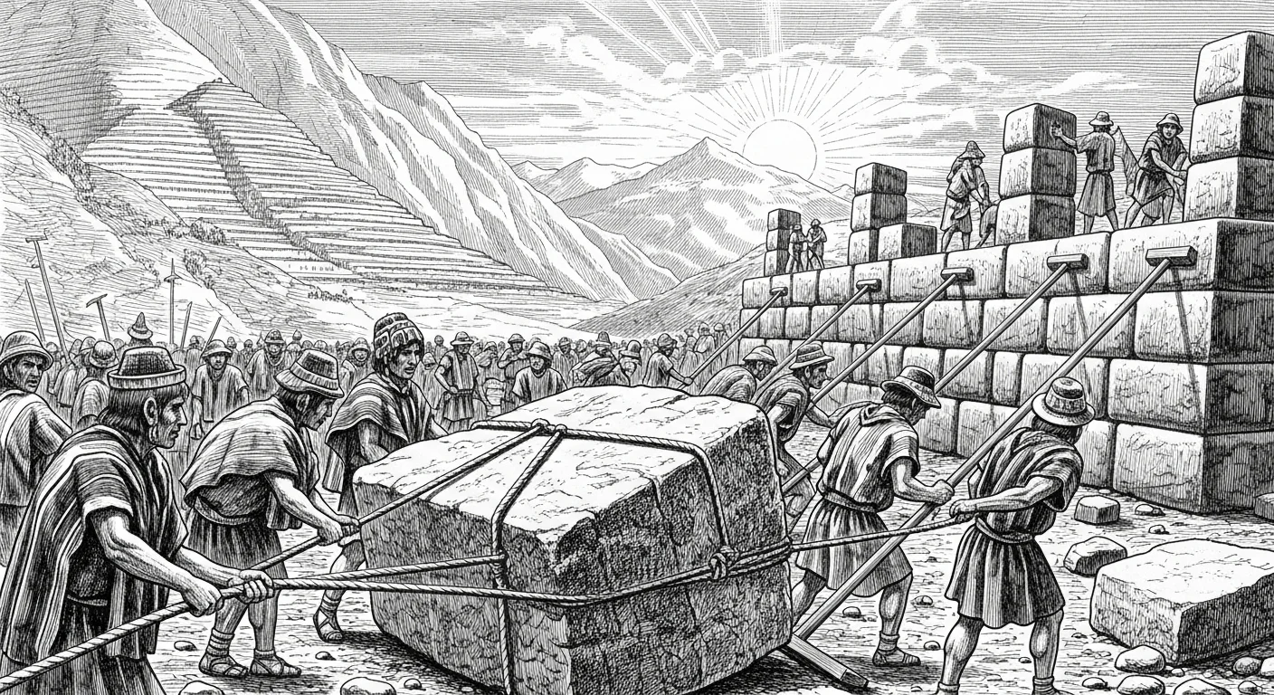 Incas building with rocks