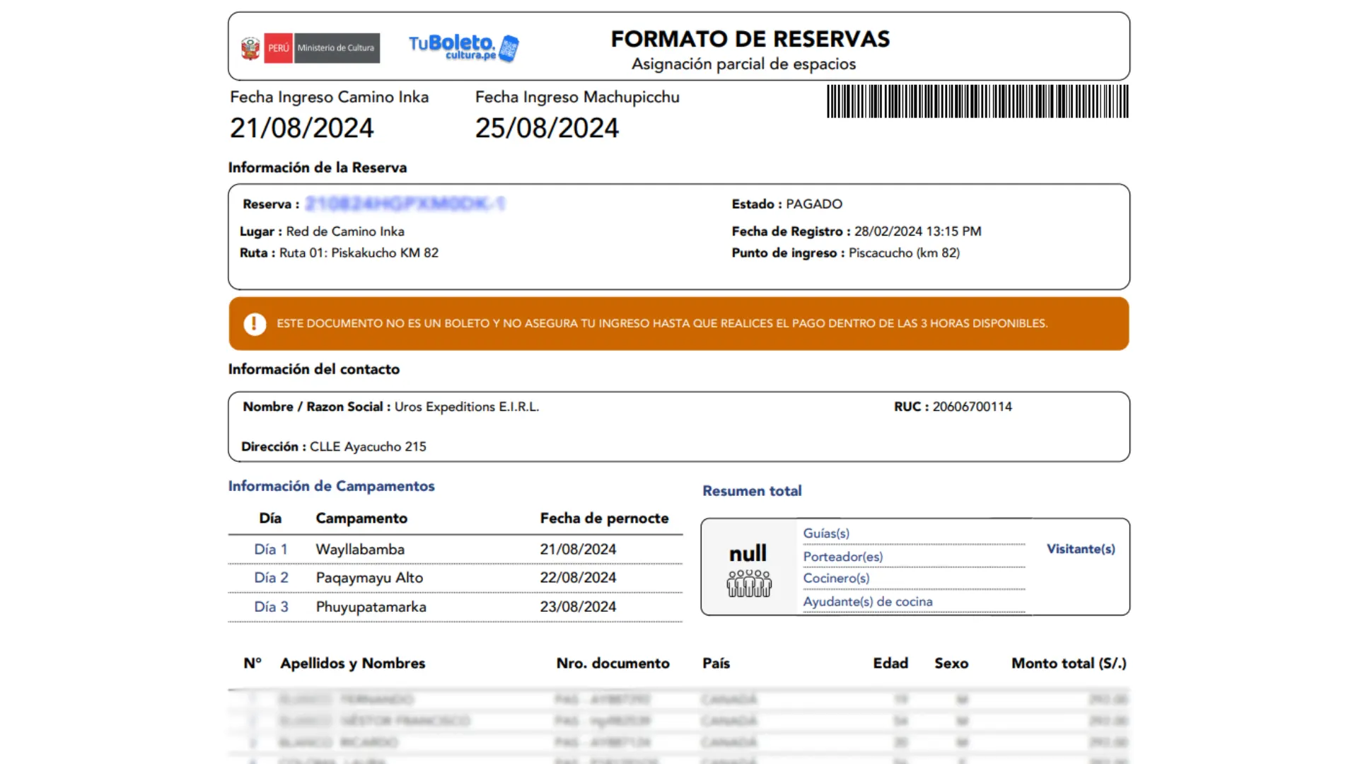 RESERVATION FORM
