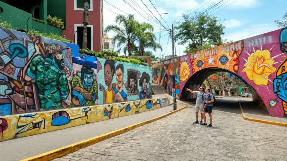 Artistic and cultural murals in Barranco Lima, capital of Peru