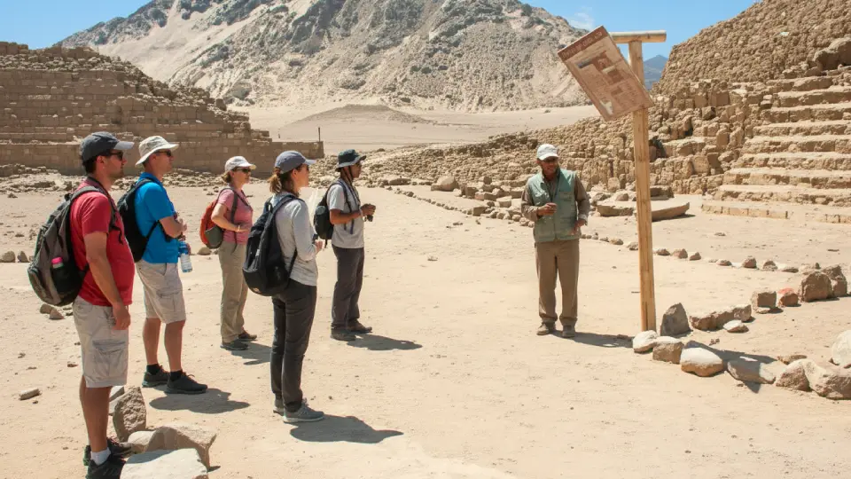 Travelers enjoying a cultural day in Caral