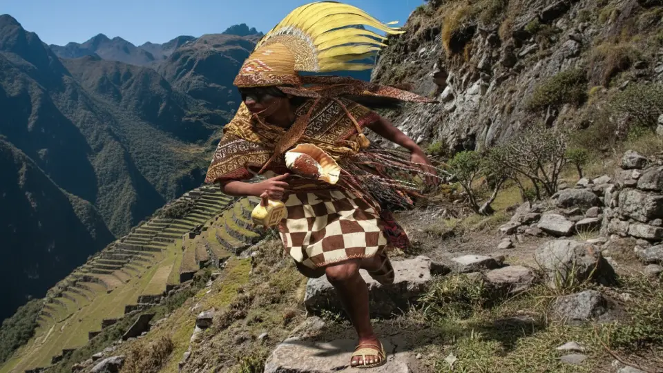 Chasqui Inca recorriendo el Camino Inca hacia Cusco