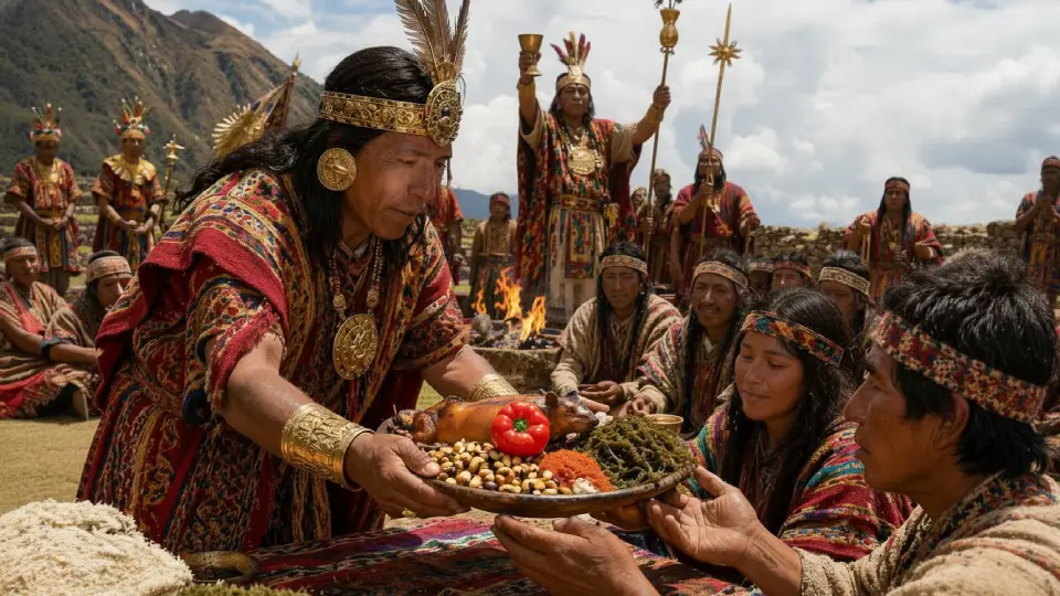 Chiriuchu being distributed by the Inca as a snack during a religious celebration