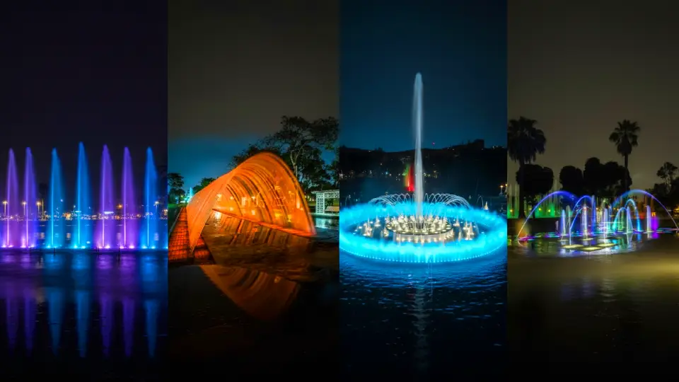 Main fountains of the Magic Water Circuit at night