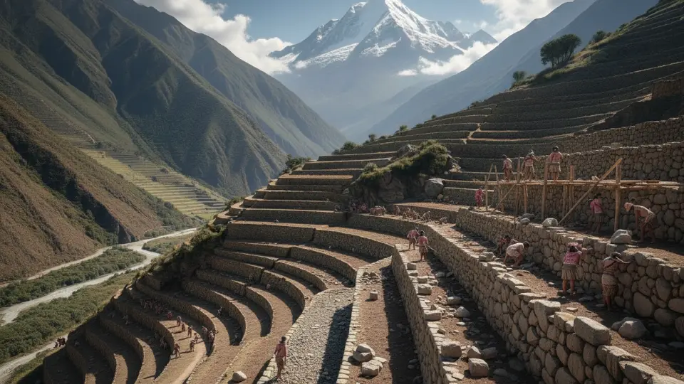 Construcción de Andenes para la agricultura en el Imperio Inca