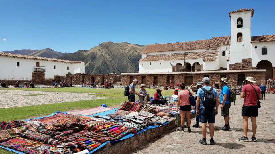 Daily sale of Chinchero textiles at the entrance of the Chinchero archaeological site