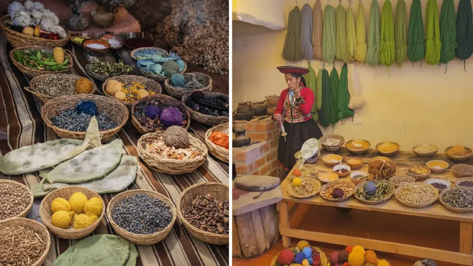 Dyeing yarn skeins green in various shades at Chinchero textile centers