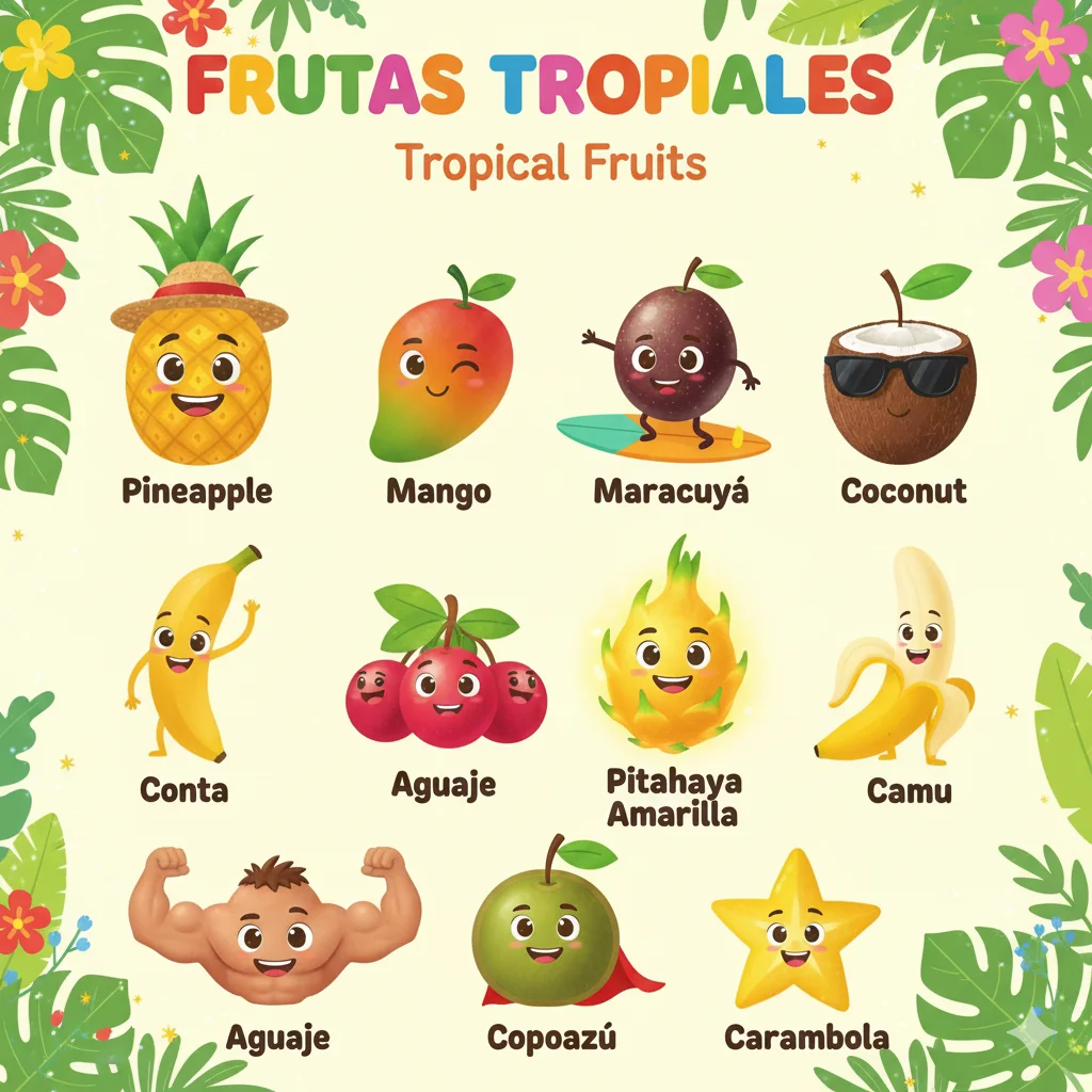 fotos animadas de frutas tropicales de la selva