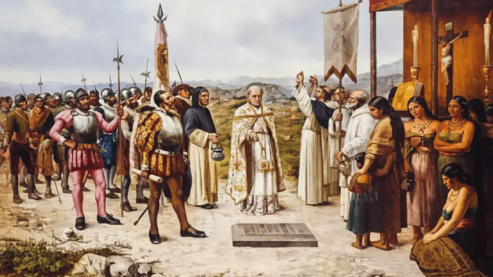 Drawing of the founding of Lima as the capital of Peru by Francisco Pizarro