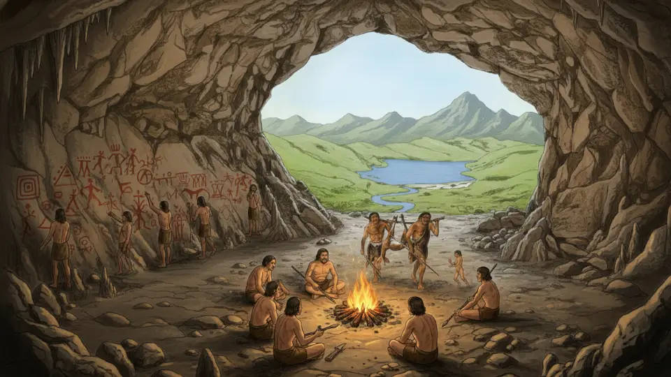 Dibujo de los primeros pobladores dentro de la cueva de Lauricocha