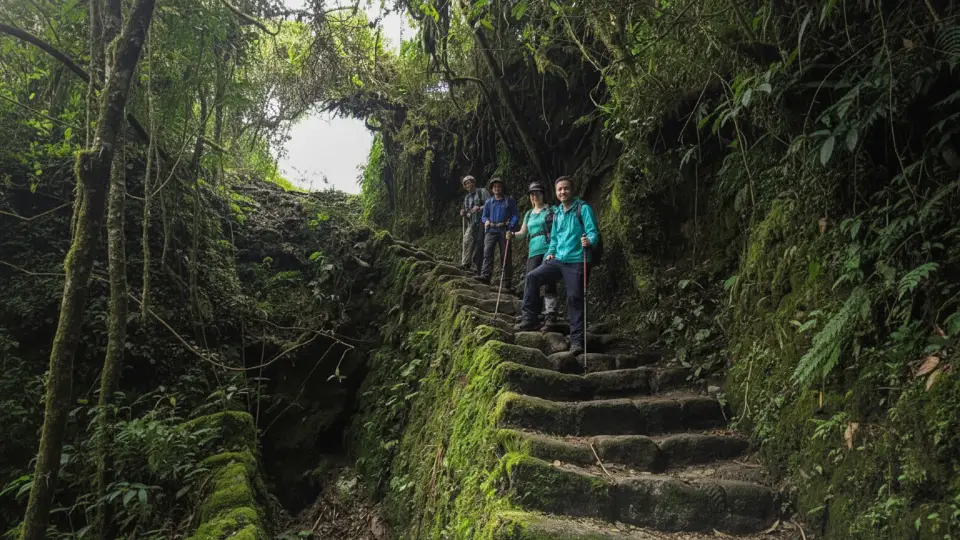 Foreign tourists hiking the Inca Trail