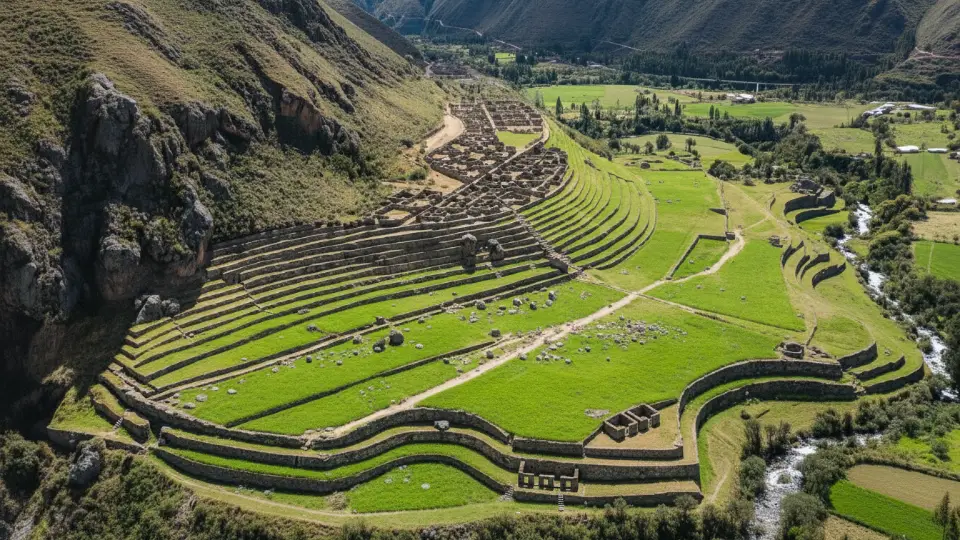 Archaeological site of Llactapata or Patallacta on the Inca Trail to Machu Picchu