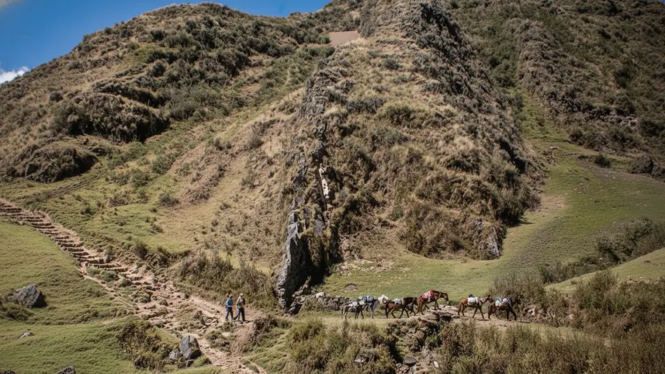 Pack horses traveling along the Inca Trail