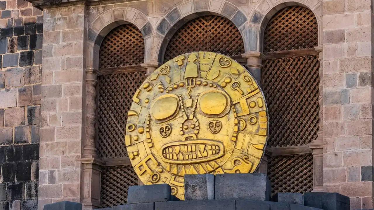 El Dios Inti en un muro del Qoricancha.