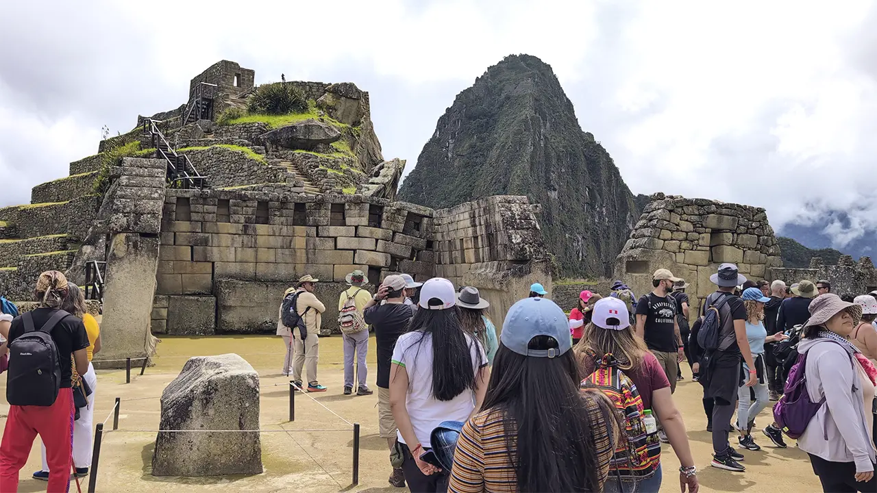 View of Machu Picchu with tourists