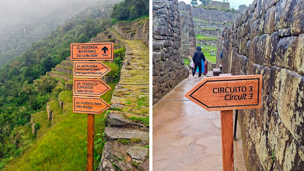 New tourist signage installed at Machu Picchu to guide visitors and improve the travel experience.