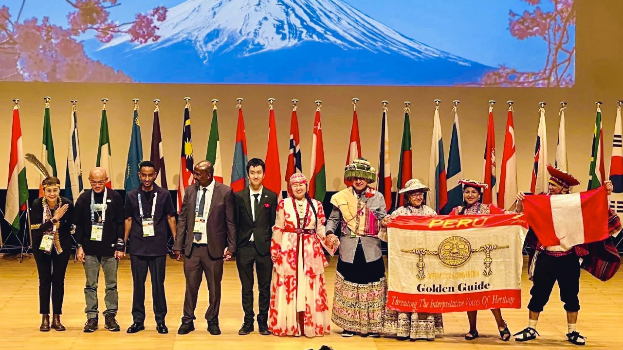 Peruvian delegation celebrates Peru’s selection as host of the 2028 WFTGA World Convention in Fukuoka.