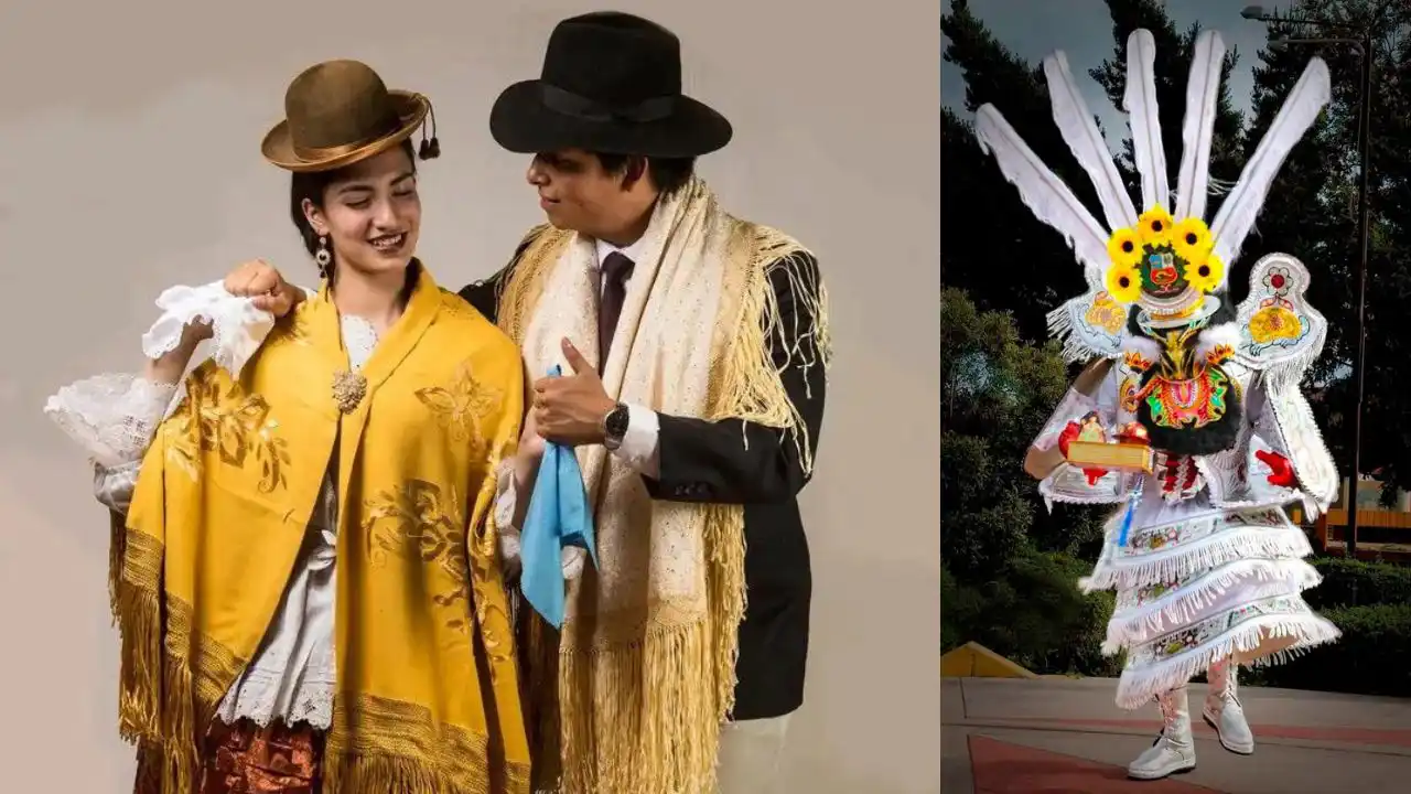 Pandilla puneña y un danzante de la Diablada de Puno.