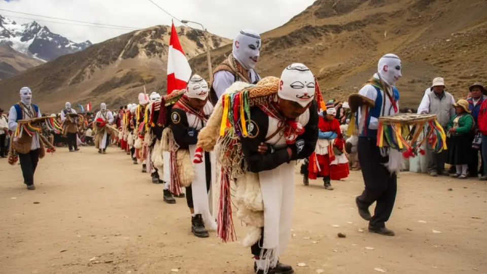 Pilgrims dancing Qhapaq Qolla at Qoyllority