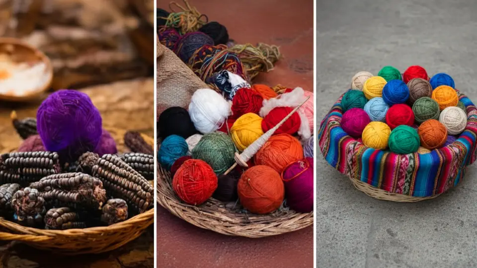 Torcidos de ovillos de las fibras de camélidos en los centros de textiles de Chinchero