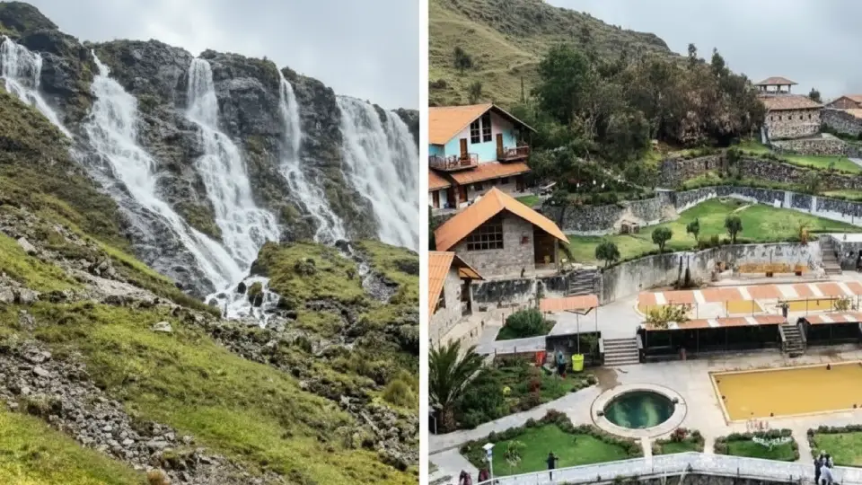 Imagen que muestra las cataratas y las aguas termales de Lares en el Valle Sagrado de los Incas
