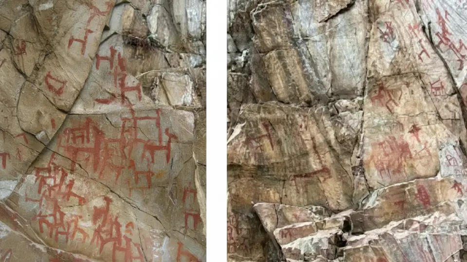 Vista de PInturas rupestres realizados por los primeros hombres nomadas del Valle Sagrado de los Incas