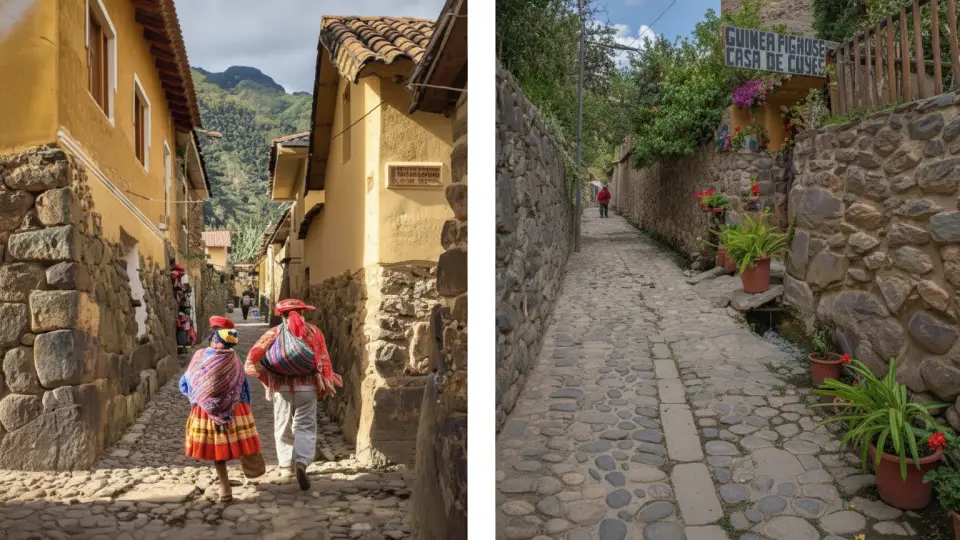 Vista del pueblo Inca viviente de Ollantaytanbo en el Valle Sagrado de los Incas