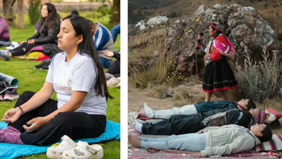 Turistas nacionales realizando turismo de bienestar en el Valle Sagrado de los Incas